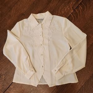 Pearl Button Up with Floral Embroidery Embellished